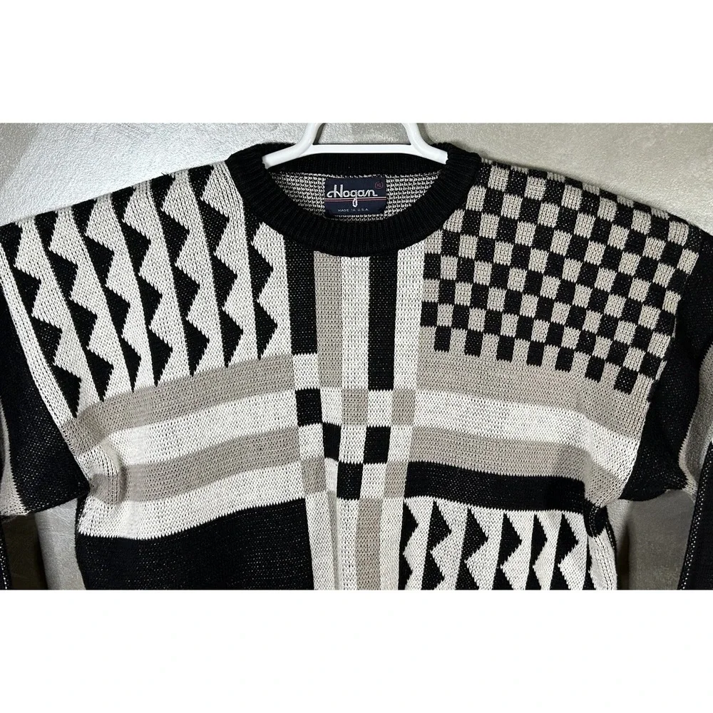 Ben Hogan Sweater‎ Mens Size XL Golf USA Geometric Print Black White Tan Cotton